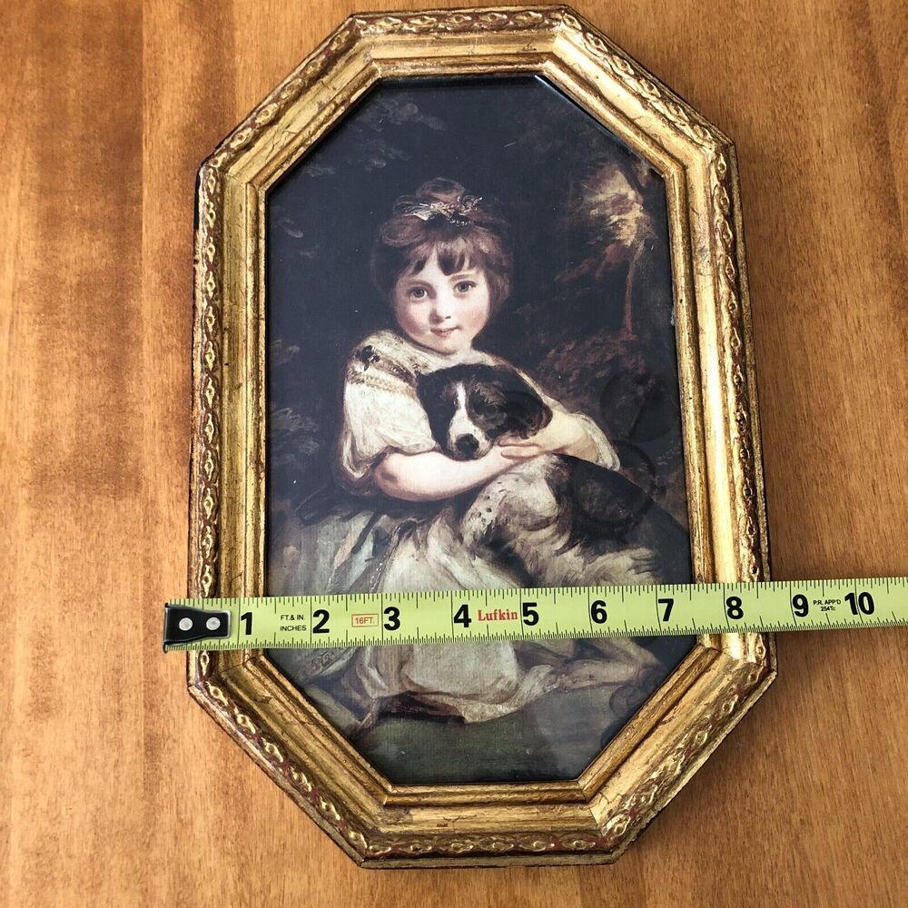 VINTAGE Miss Jane Bowles & Her Dog Joshua Reynolds Gold Framed Italy Italianate - Picture 3 of 8